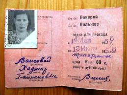2 Scans, Old Train Monthly Ticket From Lithuania, USSR Occupation Period, 1956 Year, With Photo - Europa