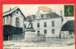 SERGINES 1918 HOTEL DE VILLE STATUE DE BLAISE RIGAULT LE VIEILLE HALLE CARTE EN BON ETAT - Sergines