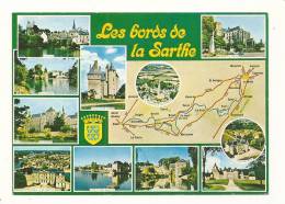 Cp, Carte Géographique, Les Bords De La Sarthe, Voyagée 1989 - Carte Geografiche