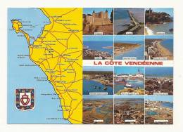 Cp, Carte Géographique, La Côte Vendéenne, écrite - Carte Geografiche