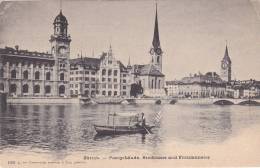 Zürich : Postgebäude, Stadthaus Und Fraumuster - Une Barque Vers 1905 - Uster