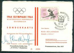 Austria Card With Olympic Stamp And Cancel With Signature Manfred Schnelldorfer Goldmedal Figure Skating - Invierno 1964: Innsbruck