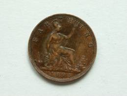 1893 - Farthing / KM 753 ( Uncleaned - For Grade, Please See Photo ) ! - B. 1 Farthing