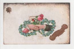 - Carte Postale Avec Découpi, "mains De Couple Dans Des Coeurs Fleuris Et Roses" - Altri & Non Classificati