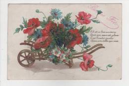 - Carte Postale Avec Découpi, "Brouette De Fleurs" Poème Ecrit - Altri & Non Classificati