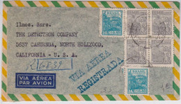 BRESIL - 1951 - ENVELOPPE Par AVION RECOMMANDEE De SAO VICENTE Pour La CALIFORNIE - Brieven En Documenten