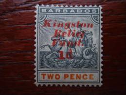 BARBADOS 1907 KINGSTON RELIEF FUND Issue RED Overprint NO STOP After "1d" Variety MINT. - Barbados (...-1966)