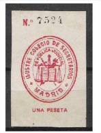 0227-SELLO FISCAL,ALTO VALOR SELLO CORPORATIVO ILUSTRE COLEGIO DE SECRETARIOS JUDICIALES MADRID UNA PESETA.1900,SIN DEFE - Revenue Stamps