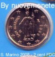 SAN MARINO 2 CENT 2008 FDC DA DIVISIONALE - San Marino