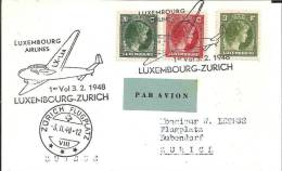 L073 /  LUXEMBURG -  Erstflug Nach Zürich 1948 Mit Flugzeug Im Sonderstempel - Lettres & Documents