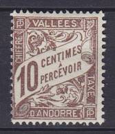 ## Andorra (French) 1941 Mi. 18     10 C Zeichnung Portomarke Von Frankreich MH* - Ongebruikt