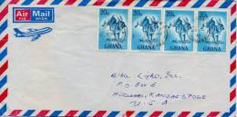 Ghana 1980 Cover To USA Franked With Strip Of Four Stamps Animal Cape Hare - Wild