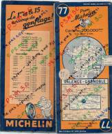 Carte Géographique MICHELIN - N° 077 VALENCE - GRENOBLE 1945 - Roadmaps