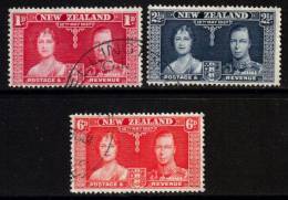 New Zealand Scott 223/225 - SG599/601, 1937 Coronation Set Used - Gebraucht