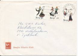 Norway Cover Sent To Germany Honefoss 3-3-1976 With Complete Set Norwegean Folke Dance Stamps - Storia Postale