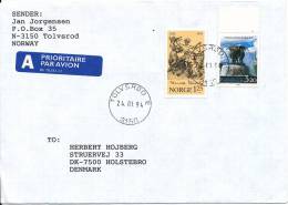 Norway Cover Sent To Denmark Tolvsrod 24-1-1994 - Lettres & Documents