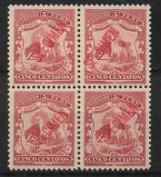 Peru 1895 5c Red SPECIMEN Block Of 4 MNH Lama - Perú