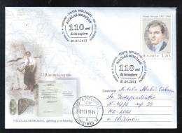 PREHISTORIC ARCHEOLOGIST AND GEOLOGIST NICOLAE MOROSAN,2012 COVER STATIONERY SENT TO MAIL IN FIRST DAY,OBLIT. MOLDOVA. - Préhistoire