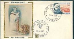 Hand, Visita Di S.s. Giovani Paolo II A Bergamo , Pope John Paul II, Italy Comm Cover - Altri & Non Classificati