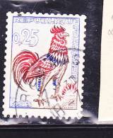 FRANCE N° 1331b 25c OUTREMER CARMIN ET BRUN TYPE COQ DE DECARIS ROULELTTE AVEC NUMERO ROUGE AU VERSO OBL - Roulettes