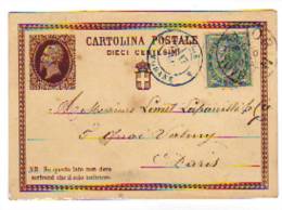 1877 - INTERO POSTALE N.1  + 5c.  DA  TORINO A PARIGI CON TIMBRO TRANSITO BLU DI MODANE - Stamped Stationery