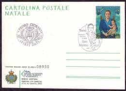 2012 San Marino, Cartolina Postale Natale 2012 Con Annullo Ufficiale Primo  Giorno - Interi Postali