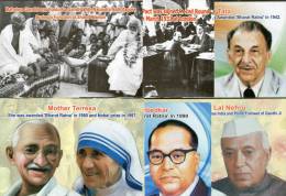 India 2012 AHIMSAPEX Lucknow Mahatma Gandhi Nehru Teresa Tata Ambedkar 6 Post Cards Set Inde Indien # 16353 - Mahatma Gandhi