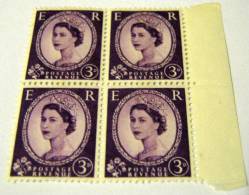 Great Britain 1952 Queen Elizabeth II 3d X 4 - Mint - Neufs