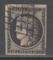 Cérès N° 3 (Variété, Petites Points/taches Devant Le Visage) Avec Oblitération Grille De 1849  TTB - 1849-1850 Ceres