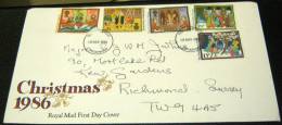 Great Britain 1986 FDC Christmas Postmark Twickenham - 1981-1990 Decimal Issues