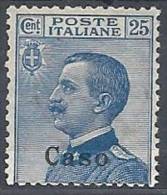1912 EGEO CASO EFFIGIE 25 CENT MH * - RR10898 - Egeo (Caso)