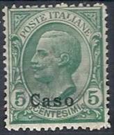 1912 EGEO CASO EFFIGIE 5 CENT MH * - RR10899 - Ägäis (Caso)