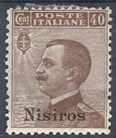 1912 EGEO NISIRO EFFIGIE 40 CENT MH * - RR10900 - Egée (Nisiro)