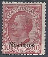 1912 EGEO NISIRO EFFIGIE 10 CENT MH * - RR10900 - Egée (Nisiro)