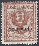 1912 EGEO SCARPANTO AQUILA 2 CENT MH * - RR10902 - Ägäis (Scarpanto)