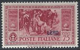 1932 EGEO LERO GARIBALDI 75 CENT MH * - RR10905 - Ägäis (Lero)