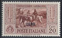 1932 EGEO LERO GARIBALDI 20 CENT MH * - RR10906 - Ägäis (Lero)