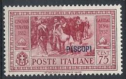 1932 EGEO PISCOPI GARIBALDI 75 CENT MH * - RR10909 - Egeo (Piscopi)