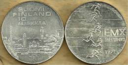 FINLAND 10 MARKKAA CITY LANDSCAPE FRONT SPORT BACK 1971 AG SILVER UNC KM52 READ DESCRIPTION CAREFULLY !!! - Finland