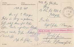 Böhmen & Mähren AK Prag 1.10.40 Durch Dt. Diestpost Böhmen-Mähren - Lettres & Documents