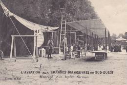 L' AVIATION  Aux  GRANDES  MANOEUVRES  Du  SUD-OUEST.  _  Montage D'un Biplan Farman. Verso Pub - Meetings