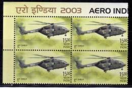 India Block Of 4, 15r. DHRUV Aero India MNH 2003, Helicopter, Airplane, Aviation, Transport, As Scan - Blokken & Velletjes