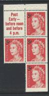 1969 Booklet Pane Of  4  X  4  Cent  Overprinted 5 Cent Plus  Tab  Mint Never Hinged Stamps - Blocks & Sheetlets