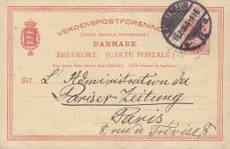 ## Denmark Postal Stationery Ganzsache Entier Brevkort 10 Ø KØBENHAVN 1904 To Pariser Zeitung PARIS France (2 Scans) - Ganzsachen