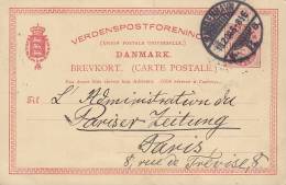 ## Denmark Postal Stationery Ganzsache Entier Brevkort 10 Ø KØBENHAVN 1904 To Pariser Zeitung PARIS France (2 Scans) - Postwaardestukken