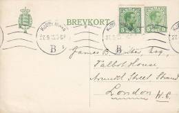 Denmark Uprated Postal Stationery Ganzsache Entier Brevkort KJØBENHAVN B. 1915 To LONDON England (2 Scans) - Entiers Postaux