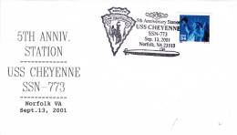 SUBMARINE,SOUS-MARINS ATOMIC,USS  CHEYENNE SSN -73 NORFOLK VA.  2001  COVER USA. - Submarinos