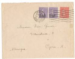 Entier Postal 1927 - 50c Semeuse + Cpl 50c X 2 Sur 60c Semeuse Paris Gare Du Nord Destination Allemagne - Enveloppes Types Et TSC (avant 1995)