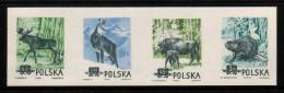 POLAND 1954 SLANIA RARE BEAVER & ANIMALS COLOUR PROOF STRIP OF 4 Bison Beaver Deer Moose Antelope Goat Mountians Forests - Ensayos & Reimpresiones