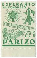 1949 - Grande Vignette - 22 ème Congrès  Espéranto - PARIS PARIZO - Esperanto